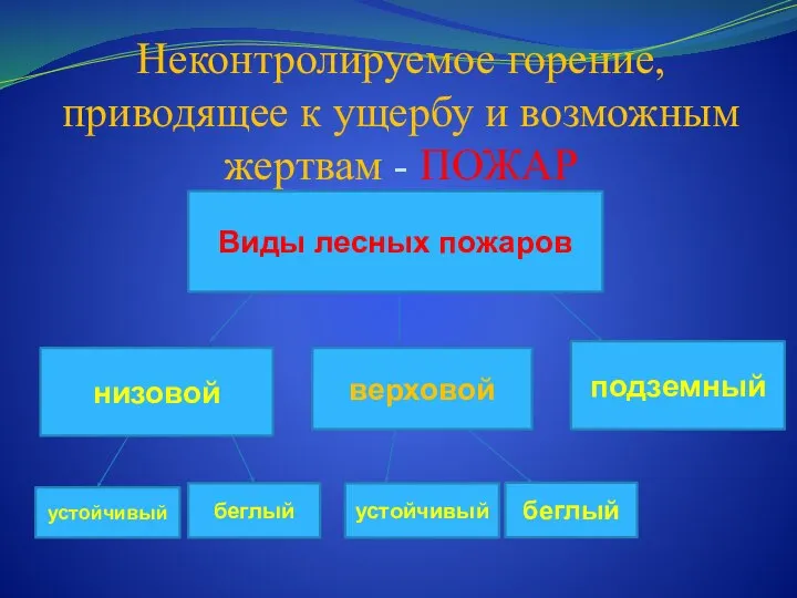 Неконтролируемое горение, приводящее к ущербу и возможным жертвам - ПОЖАР Виды