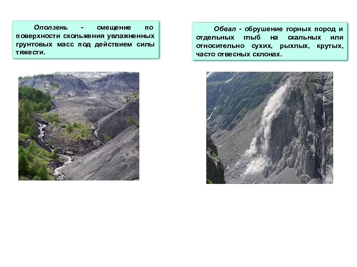 Оползень - смещение по поверхности скольжения увлажненных грунтовых масс под действием