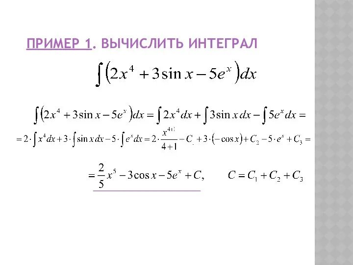 ПРИМЕР 1. ВЫЧИСЛИТЬ ИНТЕГРАЛ