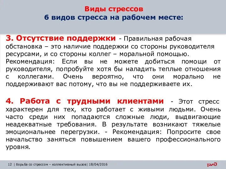 Виды стрессов 6 видов стресса на рабочем месте: 3. Отсутствие поддержки