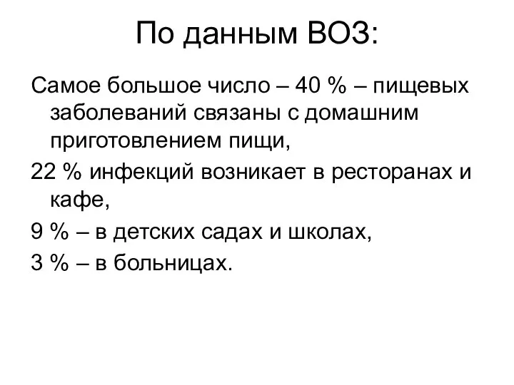 По данным ВОЗ: Самое большое число – 40 % – пищевых