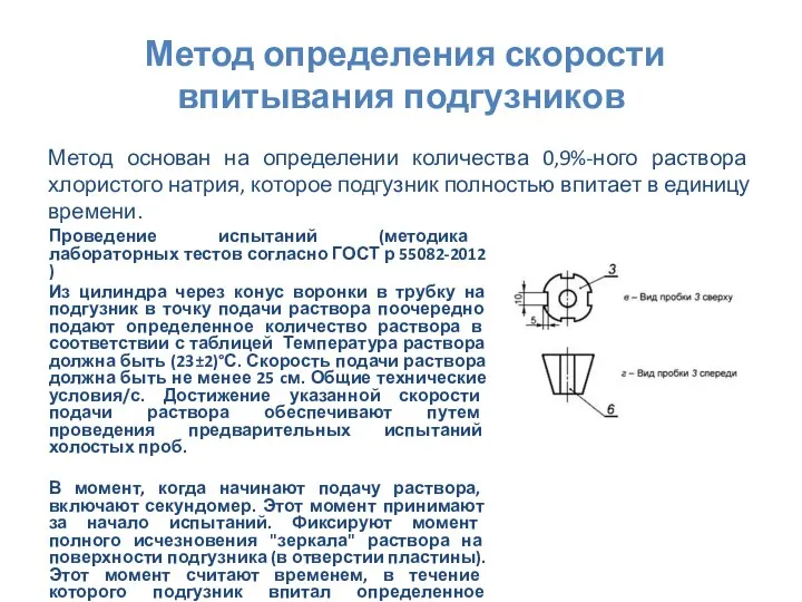 Метод определения скорости впитывания подгузников Метод основан на определении количества 0,9%-ного