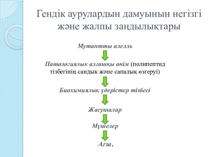 Гендік аурулардын дамуынын негізгі және жалпы заңдылықтары Ағза. Мутантты алелль Патологиялык