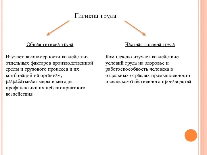 Гигиена труда Общая гигиена труда Изучает закономерности воздействия отдельных факторов производственной