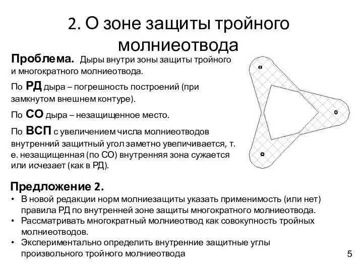 2. О зоне защиты тройного молниеотвода Проблема. Дыры внутри зоны защиты