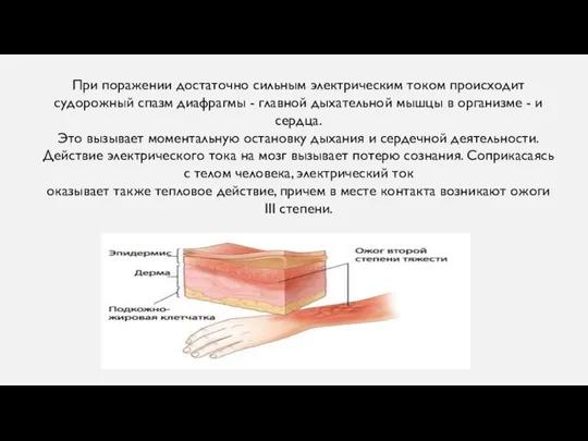 При поражении достаточно сильным электрическим током происходит судорожный спазм диафрагмы -