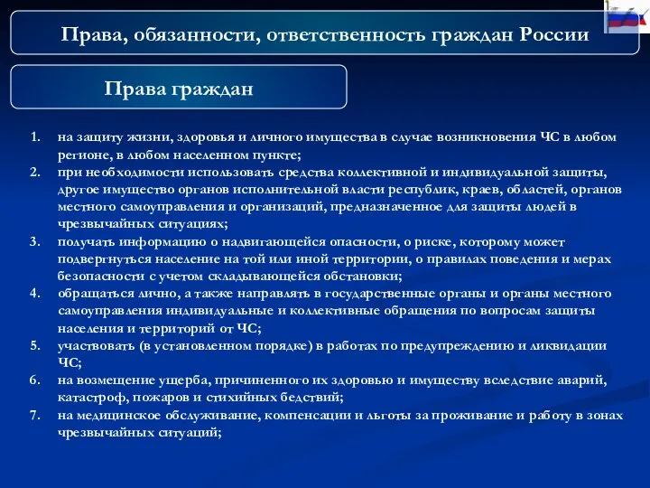 Права, обязанности, ответственность граждан России Права граждан на защиту жизни, здоровья