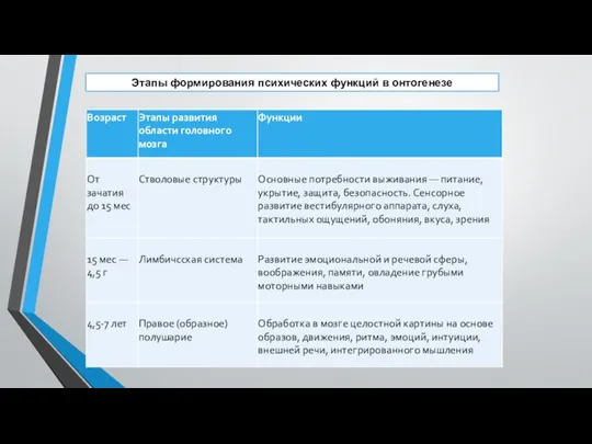 Этапы формирования психических функций в онтогенезе