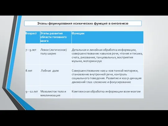 Этапы формирования психических функций в онтогенезе