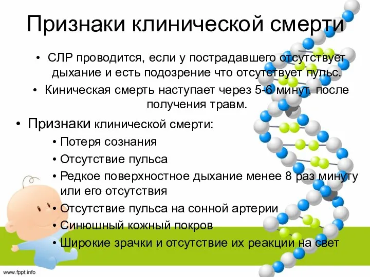 Признаки клинической смерти СЛР проводится, если у пострадавшего отсутствует дыхание и