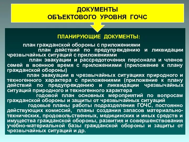 ПЛАНИРУЮЩИЕ ДОКУМЕНТЫ: план гражданской обороны с приложениями план действий по предупреждению