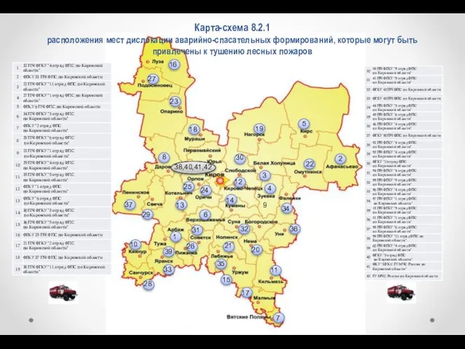 Карта-схема 8.2.1 расположения мест дислокации аварийно-спасательных формирований, которые могут быть привлечены