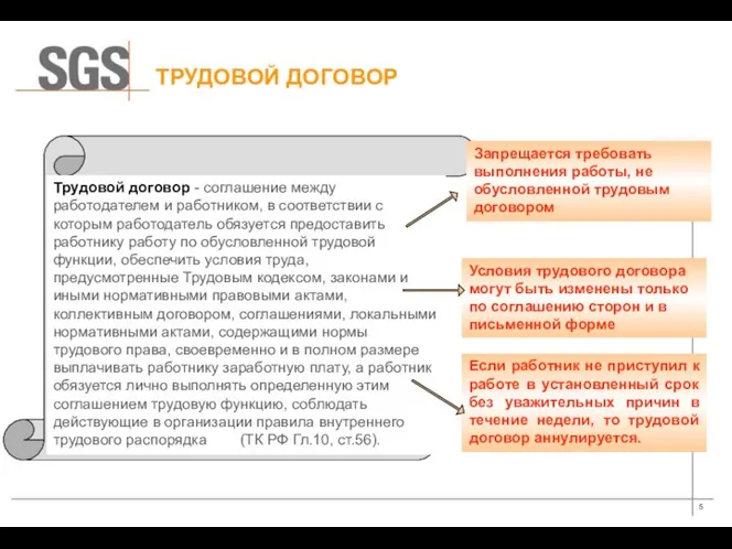 Трудовой договор - соглашение между работодателем и работником, в соответствии с