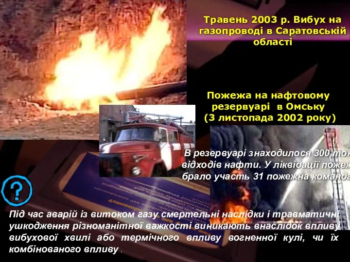 Під час аварій із витоком газу смертельні наслідки і травматичні ушкодження