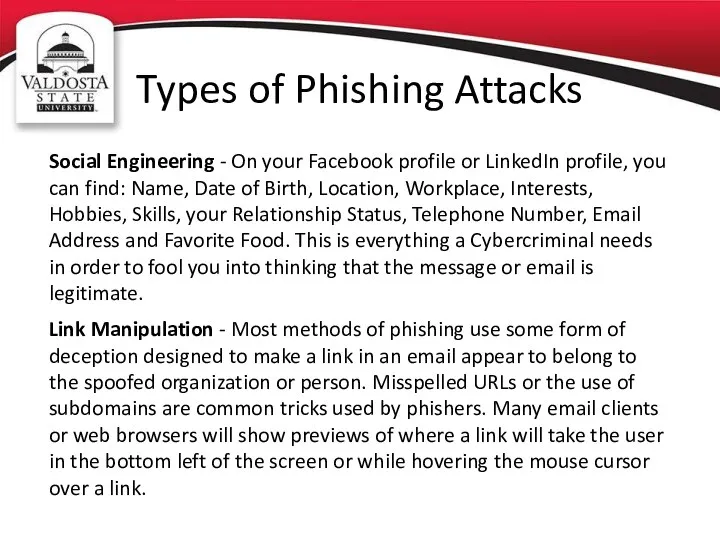 Types of Phishing Attacks Social Engineering - On your Facebook profile