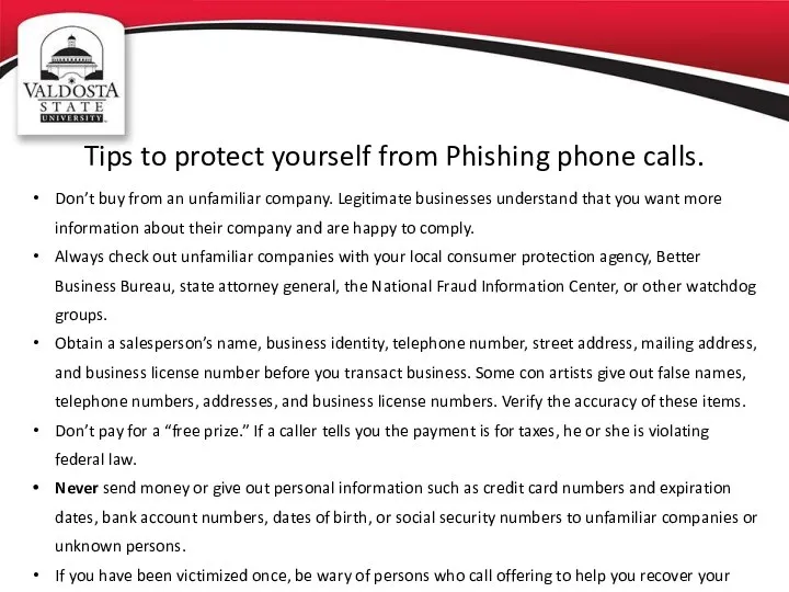 Tips to protect yourself from Phishing phone calls. Don’t buy from