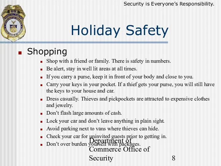 Department of Commerce Office of Security Holiday Safety Shopping Shop with