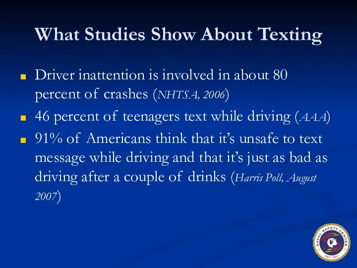 What Studies Show About Texting Driver inattention is involved in about