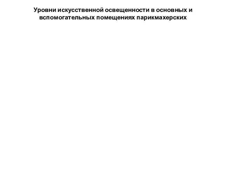 Уровни искусственной освещенности в основных и вспомогательных помещениях парикмахерских