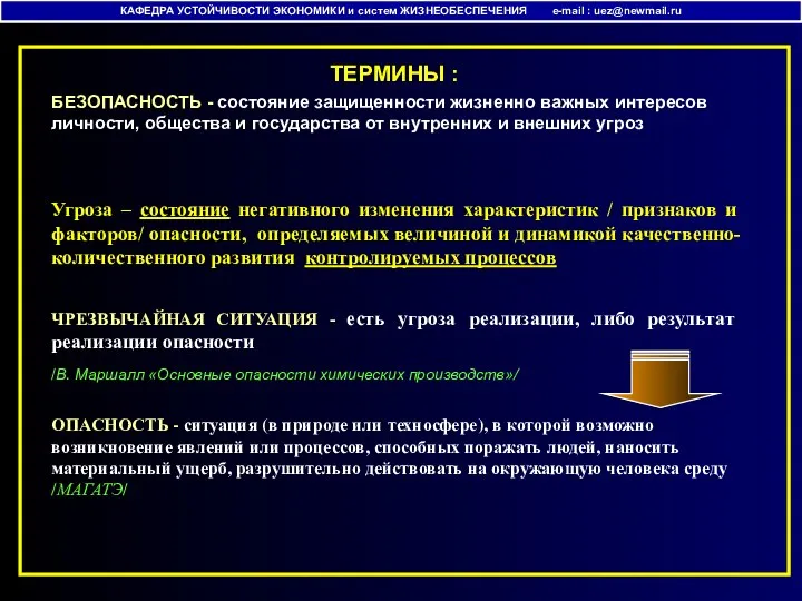 ТЕРМИНЫ : КАФЕДРА УСТОЙЧИВОСТИ ЭКОНОМИКИ и систем ЖИЗНЕОБЕСПЕЧЕНИЯ e-mail : uez@newmail.ru