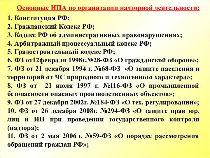 1. Конституция РФ; 2. Гражданский Кодекс РФ; 3. Кодекс РФ об