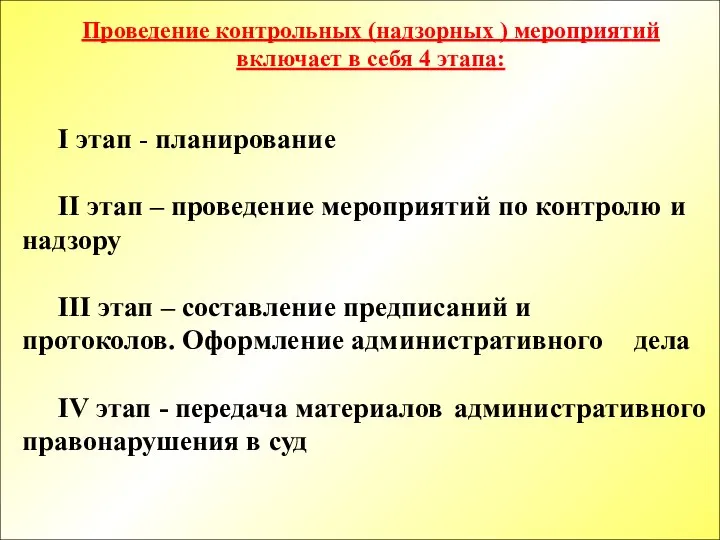 I этап - планирование II этап – проведение мероприятий по контролю