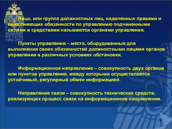 * Лицо, или группа должностных лиц, наделенных правами и выполняющих обязанности