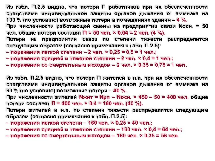 Из табл. П.2.5 видно, что потери П работников при их обеспеченности