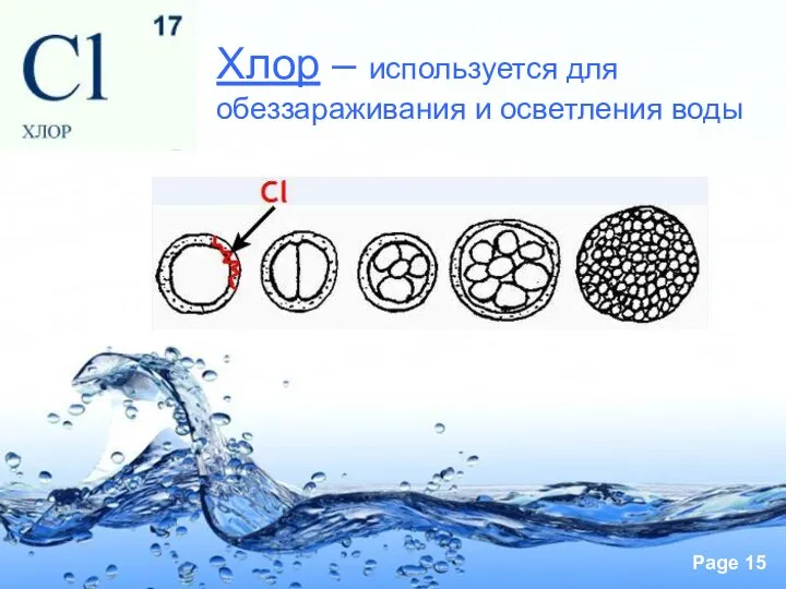 Хлор – используется для обеззараживания и осветления воды