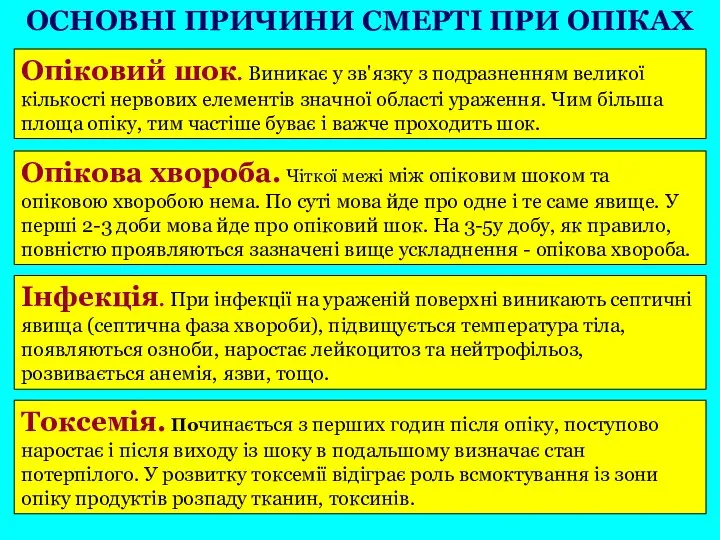 Опіковий шок. Виникає у зв'язку з подразненням великої кількості нервових елементів