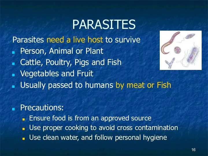 PARASITES Parasites need a live host to survive Person, Animal or