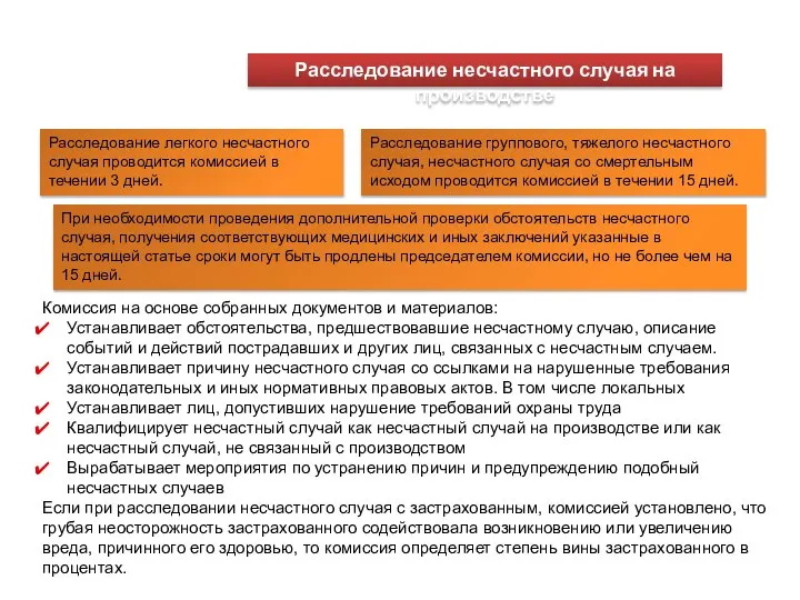 Расследование несчастного случая на производстве Комиссия на основе собранных документов и