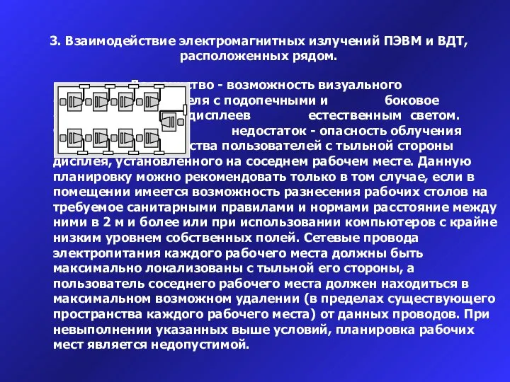 3. Взаимодействие электромагнитных излучений ПЭВМ и ВДТ, расположенных рядом. Достоинство -