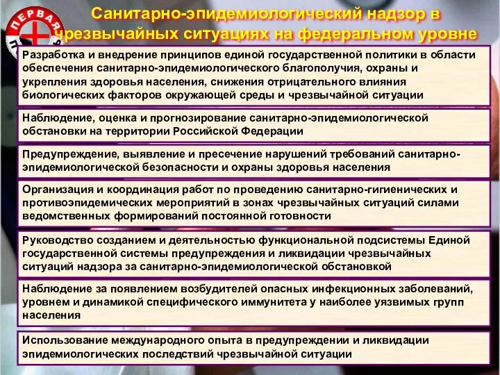 Санитарно-эпидемиологический надзор в чрезвычайных ситуациях на федеральном уровне Разработка и внедрение