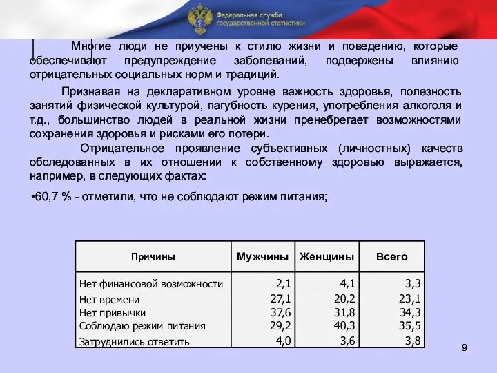 П Признавая на декларативном уровне важность здоровья, полезность занятий физической культурой,