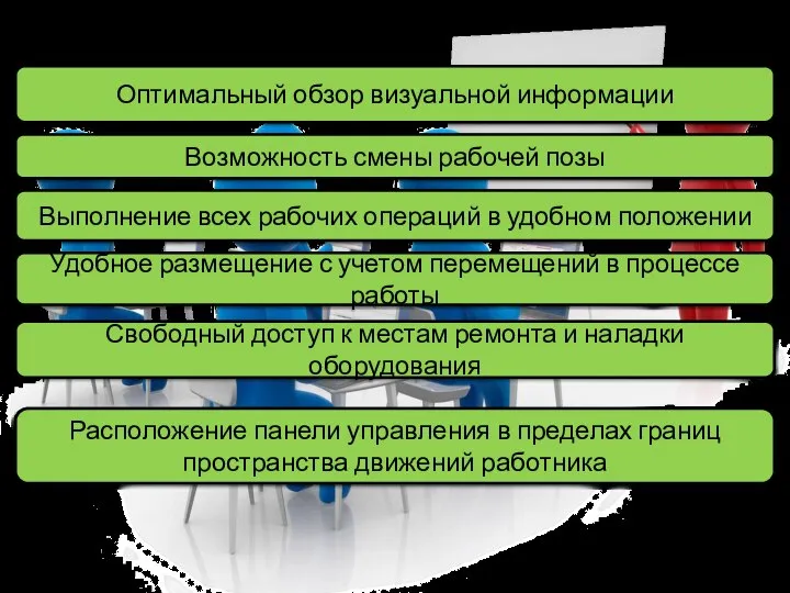 Рабочее место: Свободный доступ к местам ремонта и наладки оборудования Удобное