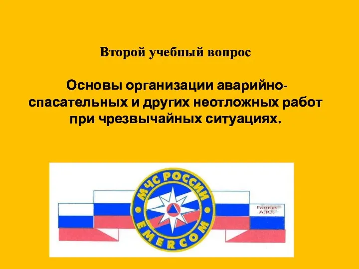 Второй учебный вопрос Основы организации аварийно-спасательных и других неотложных работ при чрезвычайных ситуациях.