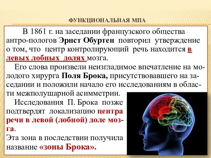 ФУНКЦИОНАЛЬНАЯ МПА В 1861 г. на заседании французского общества антро-пологов Эрнст