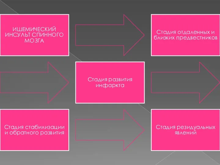 ИШЕМИЧЕСКИЙ ИНСУЛЬТ СПИННОГО МОЗГА Стадия отдаленных и близких предвестников Стадия развития