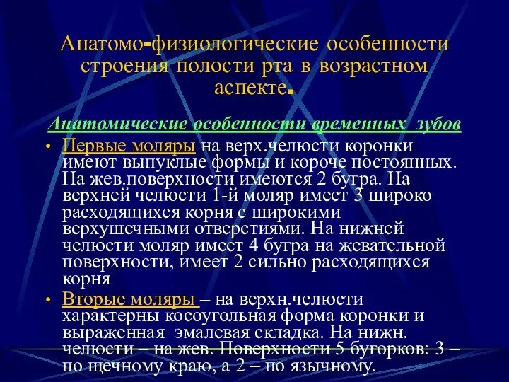 Анатомо-физиологические особенности строения полости рта в возрастном аспекте. Анатомические особенности временных