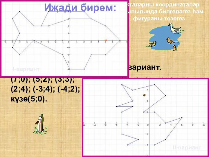 1 вариант. (3; 3); (0; 3); (-3; 2); (-5;2); (-7;4); (-8;3);