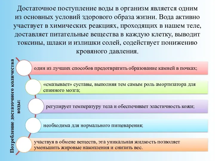 Достаточное поступление воды в организм является одним из основных условий здорового