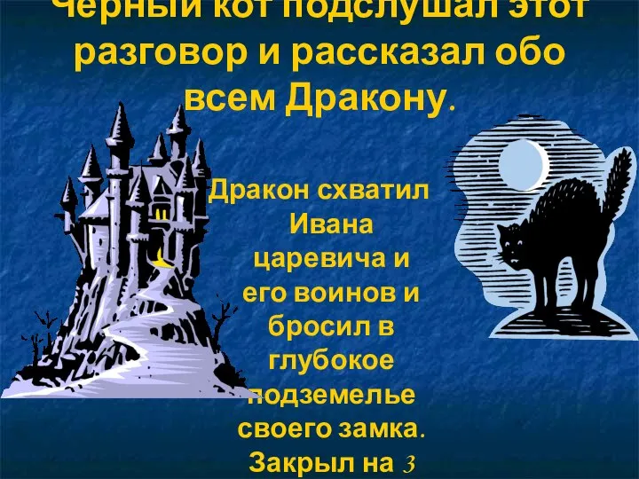 Черный кот подслушал этот разговор и рассказал обо всем Дракону. Дракон