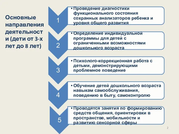 Основные направления деятельности (дети от 3-х лет до 8 лет)