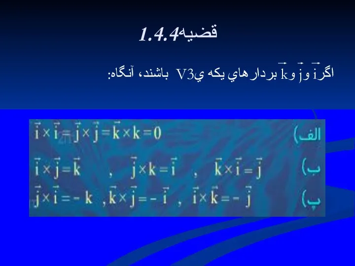 1.4.4قضيه اگرi وj وk بردارهاي يكه يV3 باشند، آنگاه: