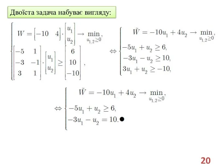 Двоїста задача набуває вигляду: