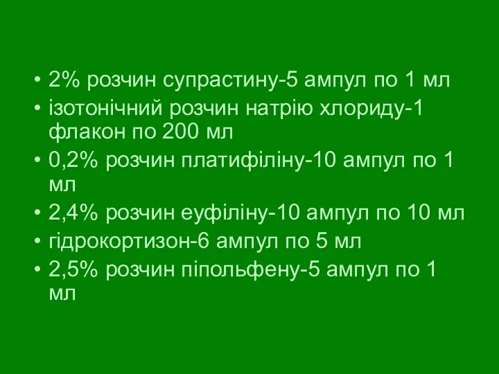 2% розчин супрастину-5 ампул по 1 мл ізотонічний розчин натрію хлориду-1