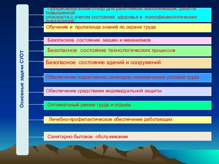 Основные задачи СУОТ Професиональный отбор для работников, выполняющих, работы повышенной опасности,с