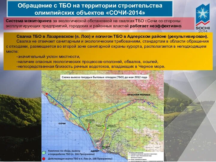 Обращение с ТБО на территории строительства олимпийских объектов «СОЧИ-2014» Система мониторинга