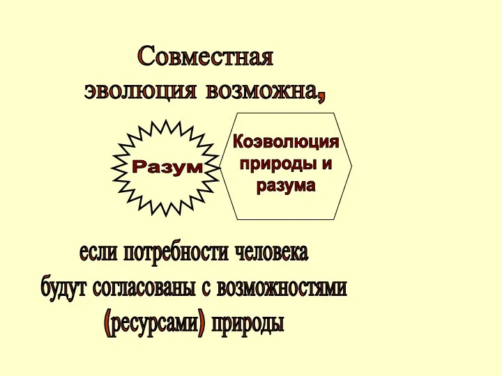 Совместная эволюция возможна, если потребности человека будут согласованы с возможностями (ресурсами) природы